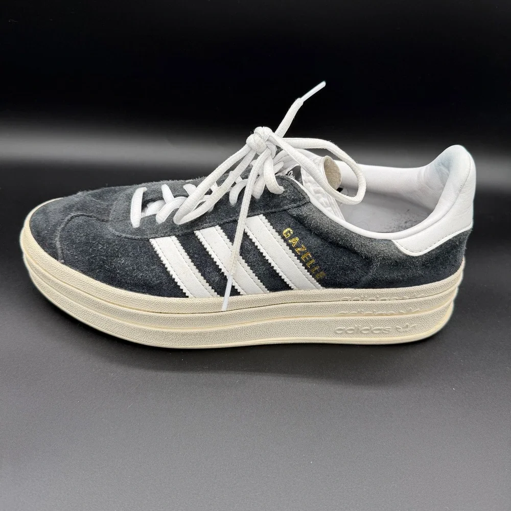 Adidas Gazelle Womens 9 Bold Platform Sneakers Core Black White